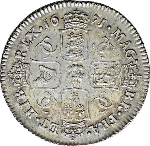Reverso 1 chelín 1671 "Segundo busto de laureado" Plumas en ambos lados - valor de la moneda de plata - Gran Bretaña, Carlos II