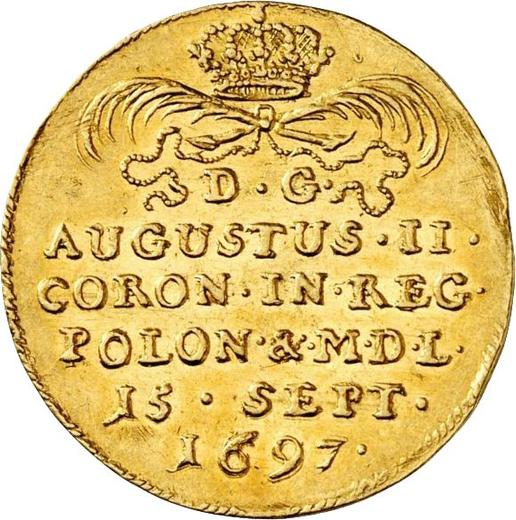 Rewers monety - Dukat 1697 IK "Koronacja" - cena złotej monety - Polska, August II Mocny