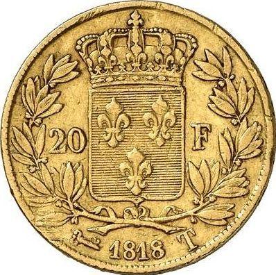 Reverse 20 Francs 1818 T "Type 1816-1824" - Gold Coin Value - France, Louis XVIII