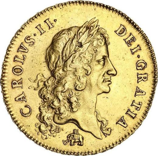 Obverse Five guineas 1676 "First laureated bust" Elephant and castle - Gold Coin Value - United Kingdom, Charles II