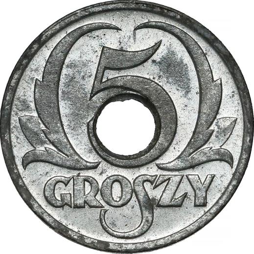 Revers 5 Groszy 1939 Zink Mit Loch - Münze Wert - Polen, Deutsche Besetzung