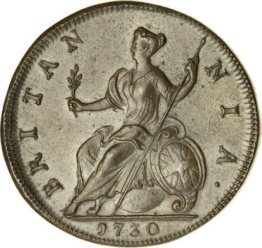 Reverse Halfpenny 1730 "Young Head" -  Coin Value - United Kingdom, George II
