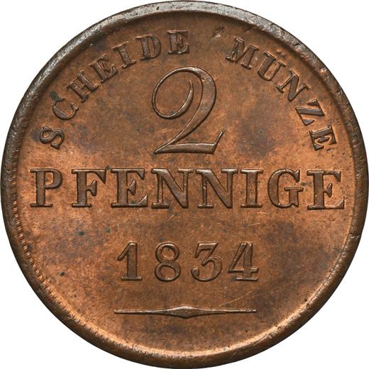 Реверс монеты - 2 пфеннига 1834 года - цена  монеты - Саксен-Кобург-Гота, Эрнст I