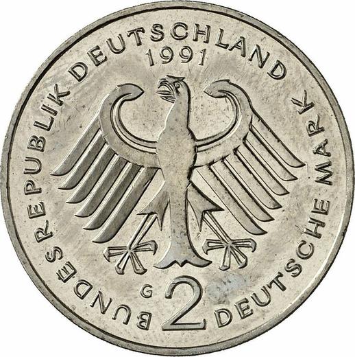 Revers 2 Mark 1991 G "Ludwig Erhard" - Münze Wert - Deutschland, BRD