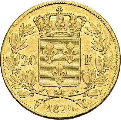 Reverse 20 Francs 1826 W "Type 1825-1830" - Gold Coin Value - France, Charles X