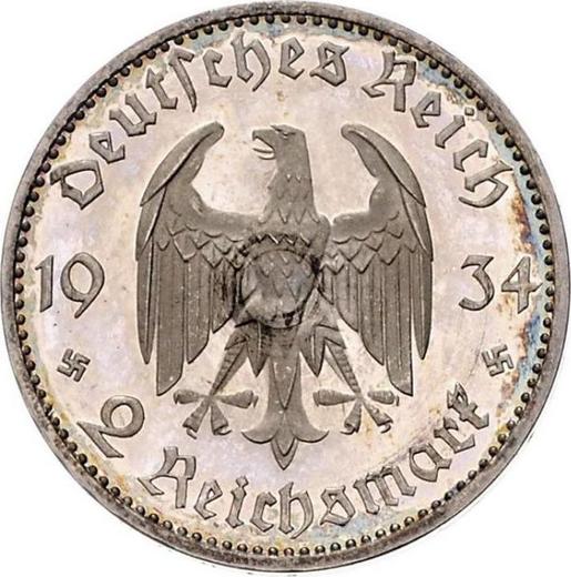 Revers 2 Reichsmark 1934 F "Garnisonkirche mit Datum" - Silbermünze Wert - Deutschland, Drittes Reich