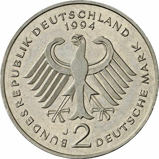 Revers 2 Mark 1994 J "Franz Josef Strauß" - Münze Wert - Deutschland, BRD